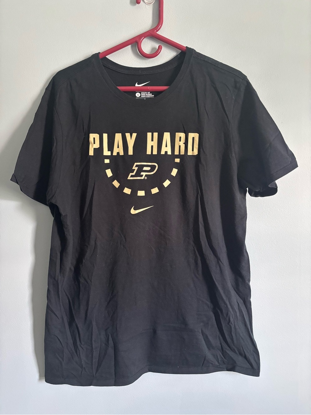 Nike Black 'Play Hard' Purdue Graphic Tee with Gold Print